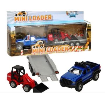   Fém Terepjáró Pick Up Trélerrel és Markolóval Tologató Játékautó autó