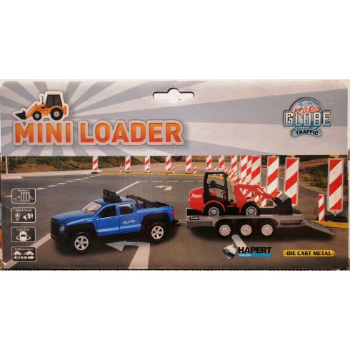 Fém Terepjáró Pick Up Trélerrel és Markolóval Tologató Játékautó autó