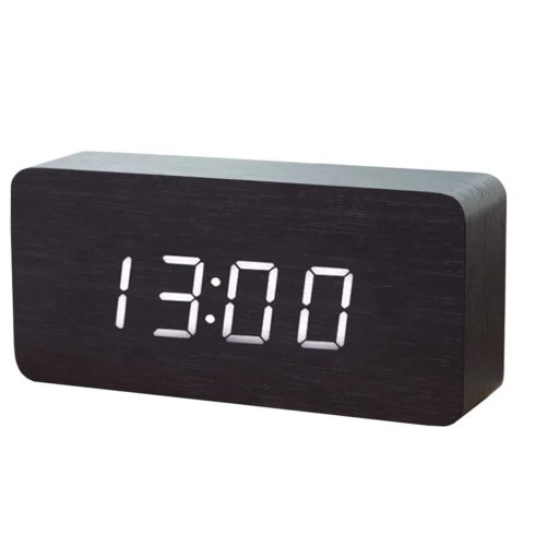 Óriás Dizájn Fa hatású LED Óra Ébresztőóra 21 Cm Óra Ébresztés Taps Hőmérő Funkciókkal