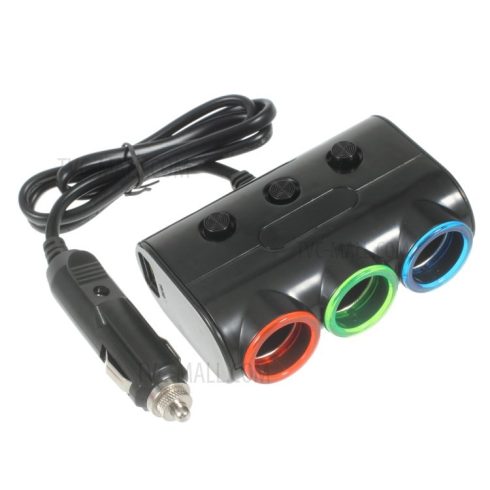 OLESSON 1523 120W univerzális autós Szivargyújtó 3 az 1-ben 2-magos 2-USB 3-foglalatos adapter - fekete