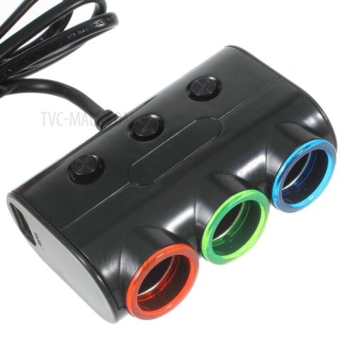 OLESSON 1523 120W univerzális autós Szivargyújtó 3 az 1-ben 2-magos 2-USB 3-foglalatos adapter - fekete