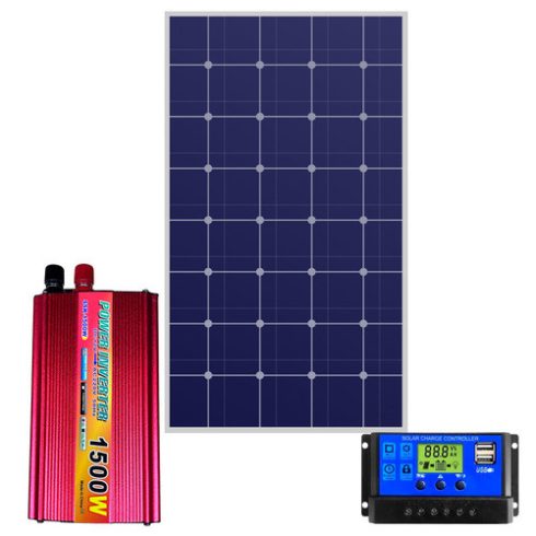 220V/12V napelem rendszer 200W panel 1500W inverter + töltésvezérlő Solar Szett