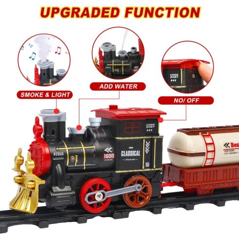 17 részes Füstölő Játék Gőzmozdony Vasút Szett Mozdony plusz 4 Darab Kocsi Szép Ajándék Karácsonyra Vonat Készlet