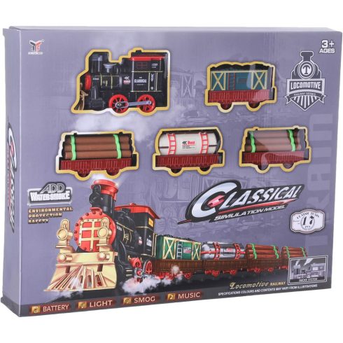 17 részes Füstölő Játék Gőzmozdony Vasút Szett Mozdony plusz 4 Darab Kocsi Szép Ajándék Karácsonyra Vonat Készlet