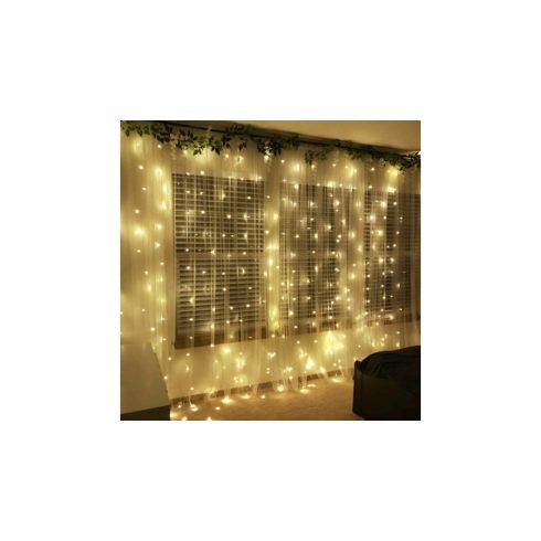 Napelemes Fényfüggöny 200 db Meleg Fehér microLED 2x2 méter Napelemes - 8 program