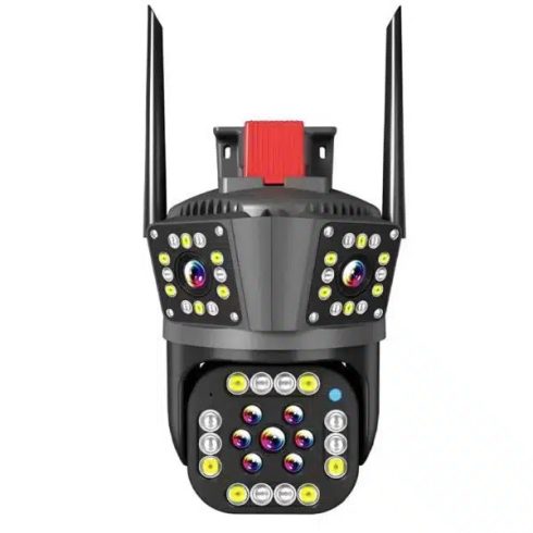 3 Kamerás Intelligens 360°-os Panoráma WiFi HD Biztonsági Kamera – Éjjellátó, Három Kamerás Megfigyelőrendszer Elriasztó Rendőr Kamera Villogóval