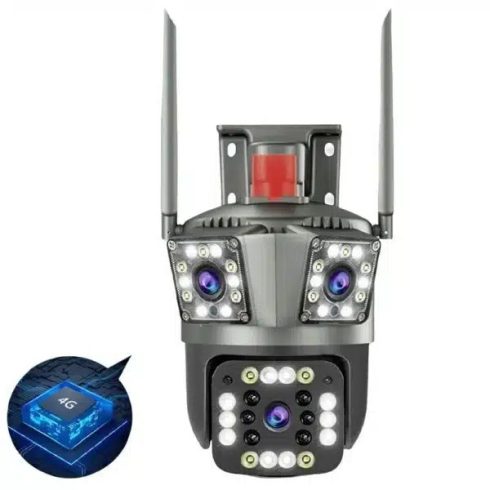 3 Kamerás Intelligens 360°-os Panoráma WiFi HD Biztonsági Kamera – Éjjellátó, Három Kamerás Megfigyelőrendszer Elriasztó Rendőr Kamera Villogóval