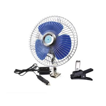   KmtStyle Autós Ventilátor 12 V fém 2 m Kábellel Rögzítő Csipesz Mechanizmussal 22 Cm
