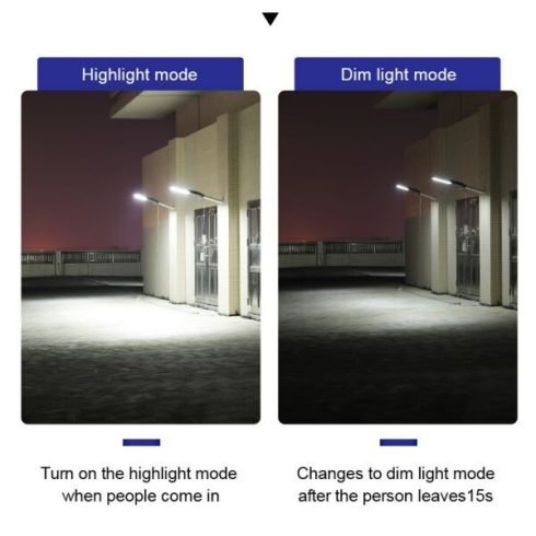 60W Napelemes kültéri LED utcai lámpa Beépített akku automatikus fényérzékelés 2 fényerő fokozat Folyamatos 50% mozgás esetén 100%