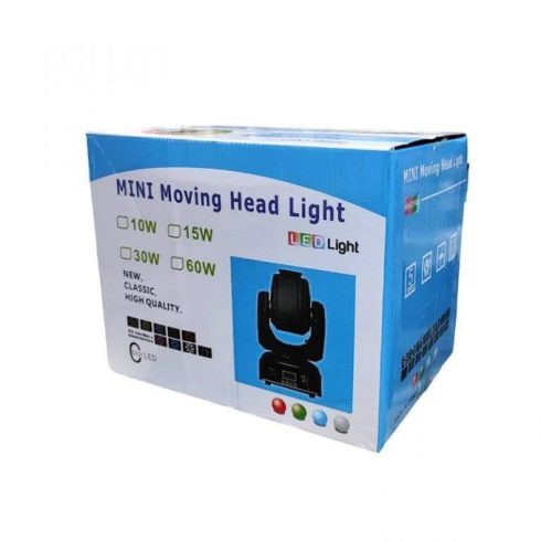 Mini mozgófejes projektor, 60 W, 3-arcú Prisma effektus, 7 szín + fehér, fekete, 12 DMX csatorna