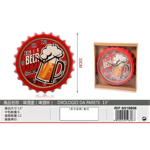 Beer Here / Sört Ide / Sörös Falióra 33 Cm Fali Óra Sörimádóknak