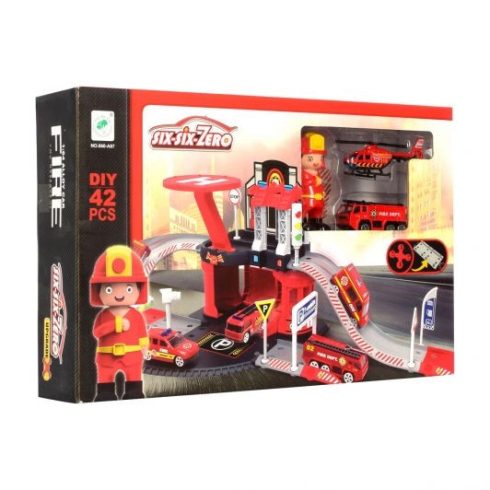 Six-six-Zero 42 darabos tűzoltóság parkolójáték (660-A87) Parkoló Játék gyerekeknek