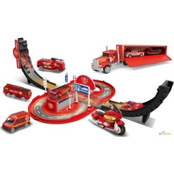   Six Six Zero Fire Tires Orbit Parking Tűzoltóság Parkoló 1 Kamion 6 Kisautó Jelzőtáblák