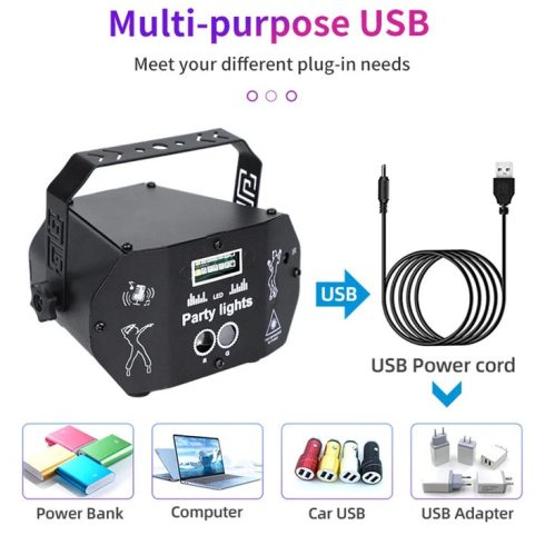 Lézerfény, 6 W, 3 az 1-ben, RGBW, alumíniumötvözet, távirányító, fekete