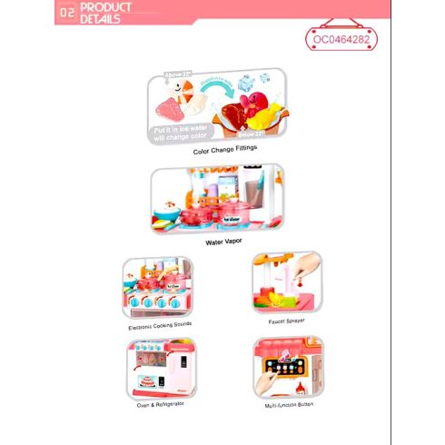 Crazzi Chéf Minőségi Zenés Gyerek Konyha rózsaszín fényekkel és vízzel 7072 Rózsaszín