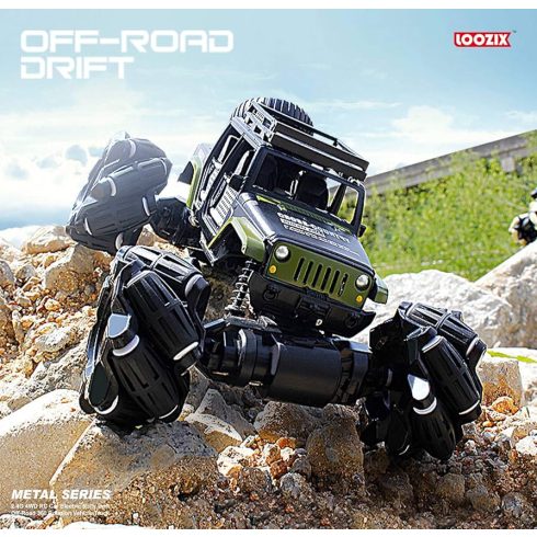 MecaNum Jeep Fémkarosszériás R/C Drift autó kézmozdulattal, kettős távirányítós kaszkadőr teherautó játék fémvázzal, újratölthető