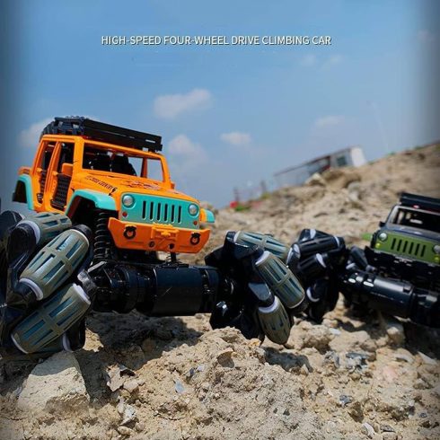 MecaNum Jeep Fémkarosszériás R/C Drift autó kézmozdulattal, kettős távirányítós kaszkadőr teherautó játék fémvázzal, újratölthető