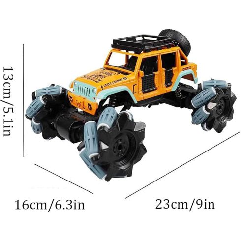 MecaNum Jeep Fémkarosszériás R/C Drift autó kézmozdulattal, kettős távirányítós kaszkadőr teherautó játék fémvázzal, újratölthető