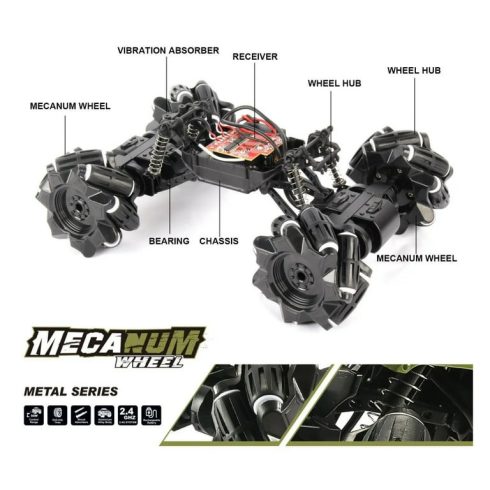 MecaNum Jeep Fémkarosszériás R/C Drift autó kézmozdulattal, kettős távirányítós kaszkadőr teherautó játék fémvázzal, újratölthető