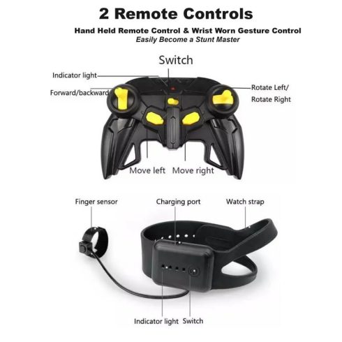MecaNum Jeep Fémkarosszériás R/C Drift autó kézmozdulattal, kettős távirányítós kaszkadőr teherautó játék fémvázzal, újratölthető