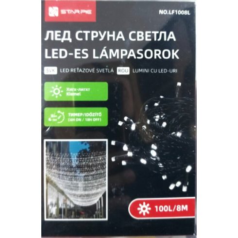 8 méter LED Karácsonyi Füzér Biztonságos Kültéri 220V Adapterrel Időzítő 8 Villogási Mód Fényfüzér Hideg fehér