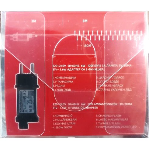 8 méter LED Karácsonyi Füzér Biztonságos Kültéri 220V Adapterrel Időzítő 8 Villogási Mód Fényfüzér Hideg fehér