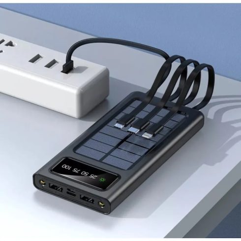  Napelemes 20 000 mAh-s külső akkumulátor adapterekkel, zseblámpával, akkumulátor telefonhoz (B4I2