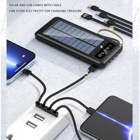  Napelemes 20 000 mAh-s külső akkumulátor adapterekkel, zseblámpával, akkumulátor telefonhoz (B4I2