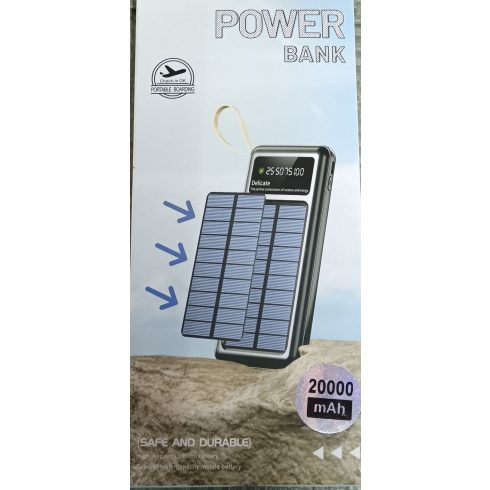  Napelemes 20 000 mAh-s külső akkumulátor adapterekkel, zseblámpával, akkumulátor telefonhoz (B4I2