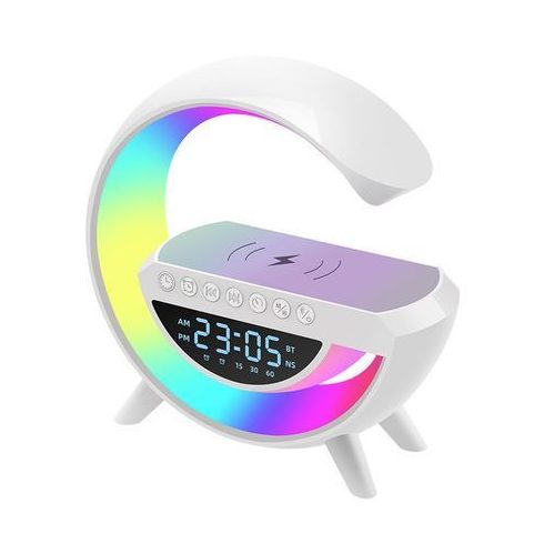 BT 3401G. Vezeték Nélküli Telefon töltő + Bluetooth Hangszóró és RGB Led Lámpa Egyben 23,5 x 8 x 23,8 cm