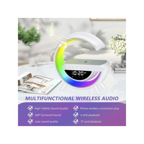 Bt 3401 Vezeték Nélküli Telefontöltő + Bluetooth Hangszóró és RGB Led Lámpa Egyben 