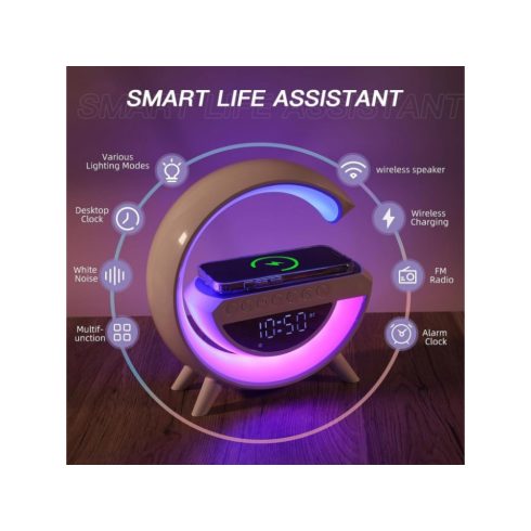 Bt 3401 Vezeték Nélküli Telefontöltő + Bluetooth Hangszóró és RGB Led Lámpa Egyben 
