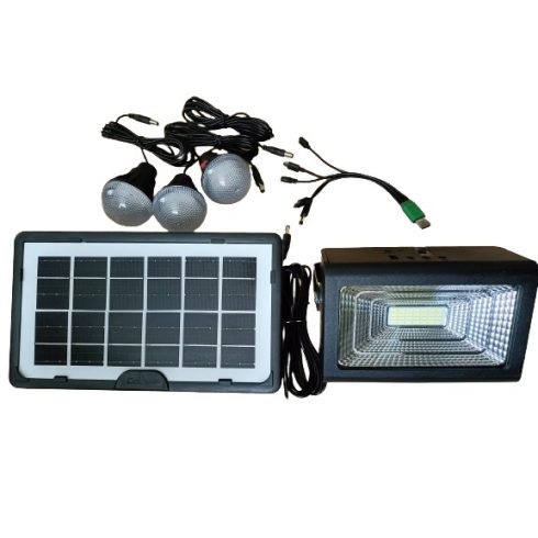 CCLamp Napelemes világítás készlet 3 db LED lámpával kábelekkel, 30W-os mini reflektorral és power bankkal. CL-03New