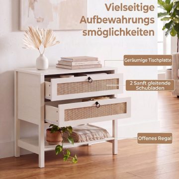   2 db 68 cm-es rattan éjjeliszekrény 2 fiókkal a nappalihoz - hálószoba - fehér