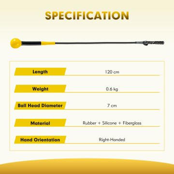   2 db 120 cm-es Golf Swing edző segédeszköz súlyozott fejjel, Golf edzősegéd, Swing edző, sárga