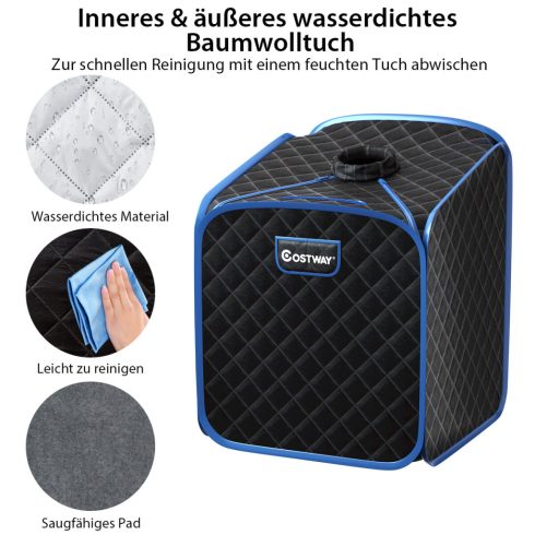 Hordozható Gőz Szauna Spa Székkel, Lábmasszírozó Hengerekkel és Nedvszívó Szőnyeggel, 9 Állítható Hőmérsékleti Szinttel, Beltéri Spa Kabin Fekete