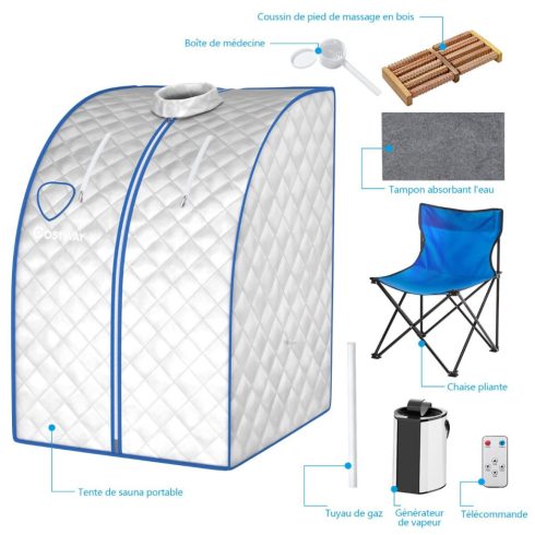Hordozható gőzszauna 3L/1000W gőzkazánnal & Távirányító & Összecsukható szék & Medicine Box gőzszauna 9 állítható hőmérsékletű ezüst