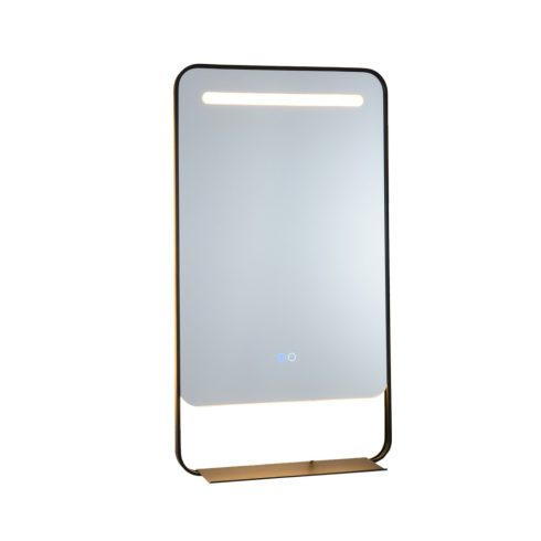 80 x 60 cm-es LED-es fürdőszobai tükör polccal, alumínium kerettel, sminktükörrel, arany