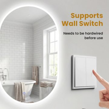   80 x 50cm Megvilágított fürdőszobai tükör páramentesítő funkcióval, fali tükör, ovális tükör