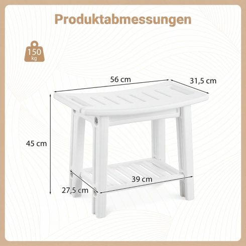 HDPE zuhanyszék tárolópolc fogantyúkkal és zuhanyfej tartóval - Fehér
