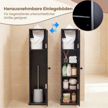  Keskeny fürdőszobai szekrény 3 kivehető polccal, 16 cm széles, WC szekrény, fekete