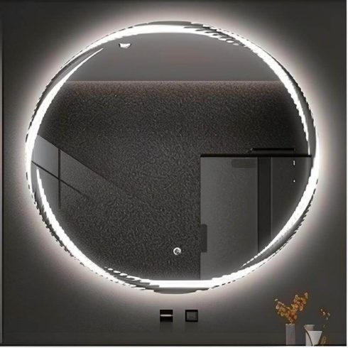 Fürdőszoba tükör világítással, 50 cm-es kerek LED-es fürdőszobai tükör, 3 világos színnel szabályozható