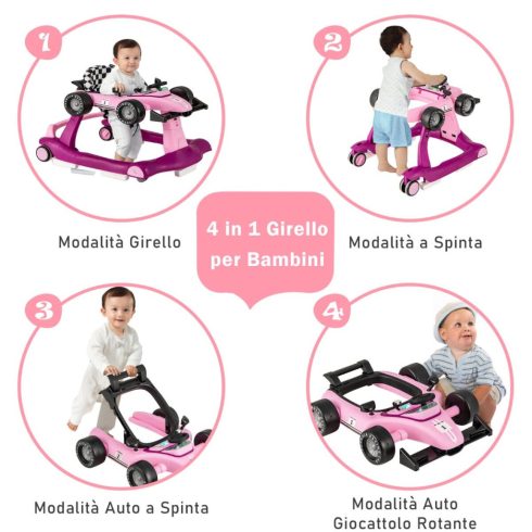 4 az 1-ben Baby Walker összecsukható, állítható magasságú 15 kg teherbírás, lila