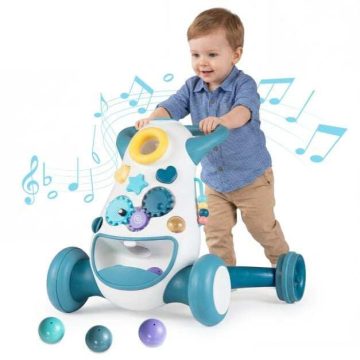   Baby Walker zenével & Könnyű, járássegítő formaválogatóval, forgó fogaskerekekkel, kék