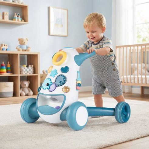 Baby Walker zenével & Könnyű, járássegítő formaválogatóval, forgó fogaskerekekkel, kék