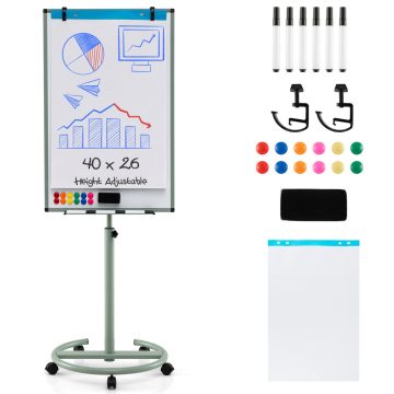   100 cm x 65 cm állítható magasságú mágneses tábla kerekeken - zöld