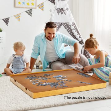   Puzzle asztal 1000-1500 DB-hez Puzzle asztal 80 x 65 cm 4 oldalsó eltolható fiók természetes fából