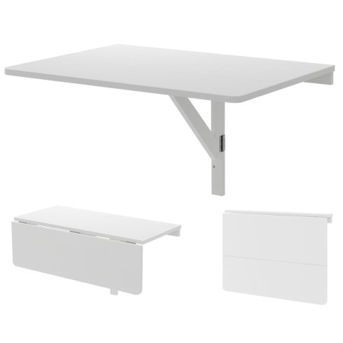 80 x 60 cm Falra szerelhető összecsukható asztal, leejtős levelű úszó íróasztal - fehér