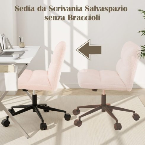 Keresztes lábú forgószék 5 kerékkel, állítható magasságú otthoni irodai szék, rózsaszín