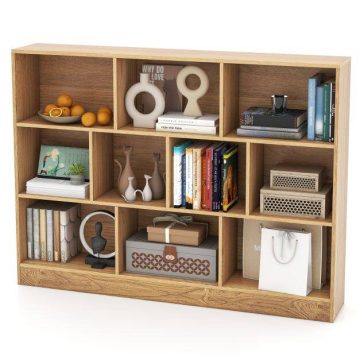   3 szintes rendező 10 kockás könyvespolc 140 cm-es fa vitrines polc nappaliba - természetes